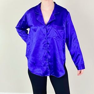 80s Purple Trippy Wavy Print Pajama Shirt
